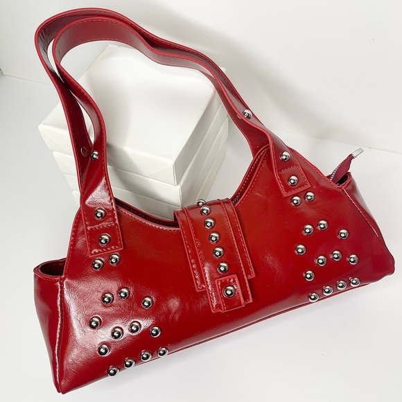 Red Studded Handbag - Picture 1 of 5